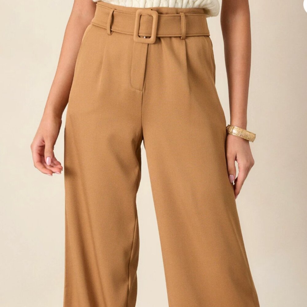 Gone Again Camel Brown Belted Pants - Red Dress Boutique